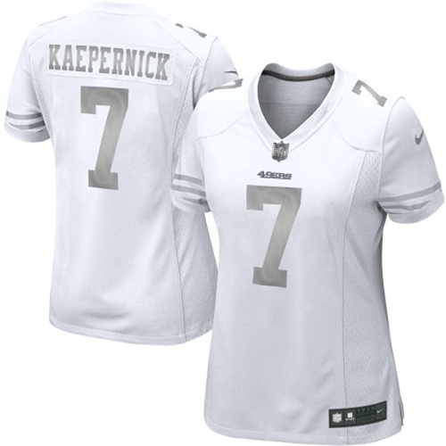 Women's Elite Colin Kaepernick Nike Jersey White - #7 Platinum NFL San Francisco 49ers
